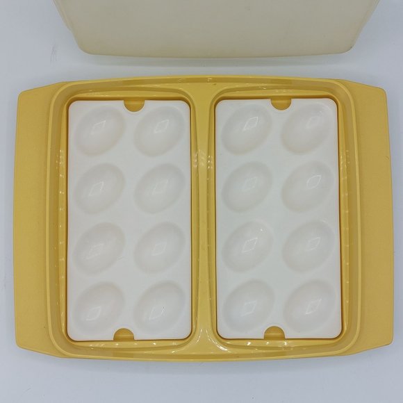 Vintage Tupperware 723 Harvest Gold 16 Deviled Egg Keeper Carrier 2 Tray & Lid - Picture 4 of 10